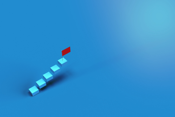 Five blue steps, with a red flag on the top step to showcase the user as a thought leader.